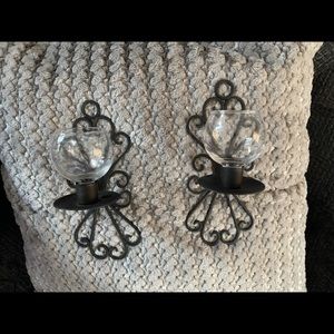 Black metal wall candle holders